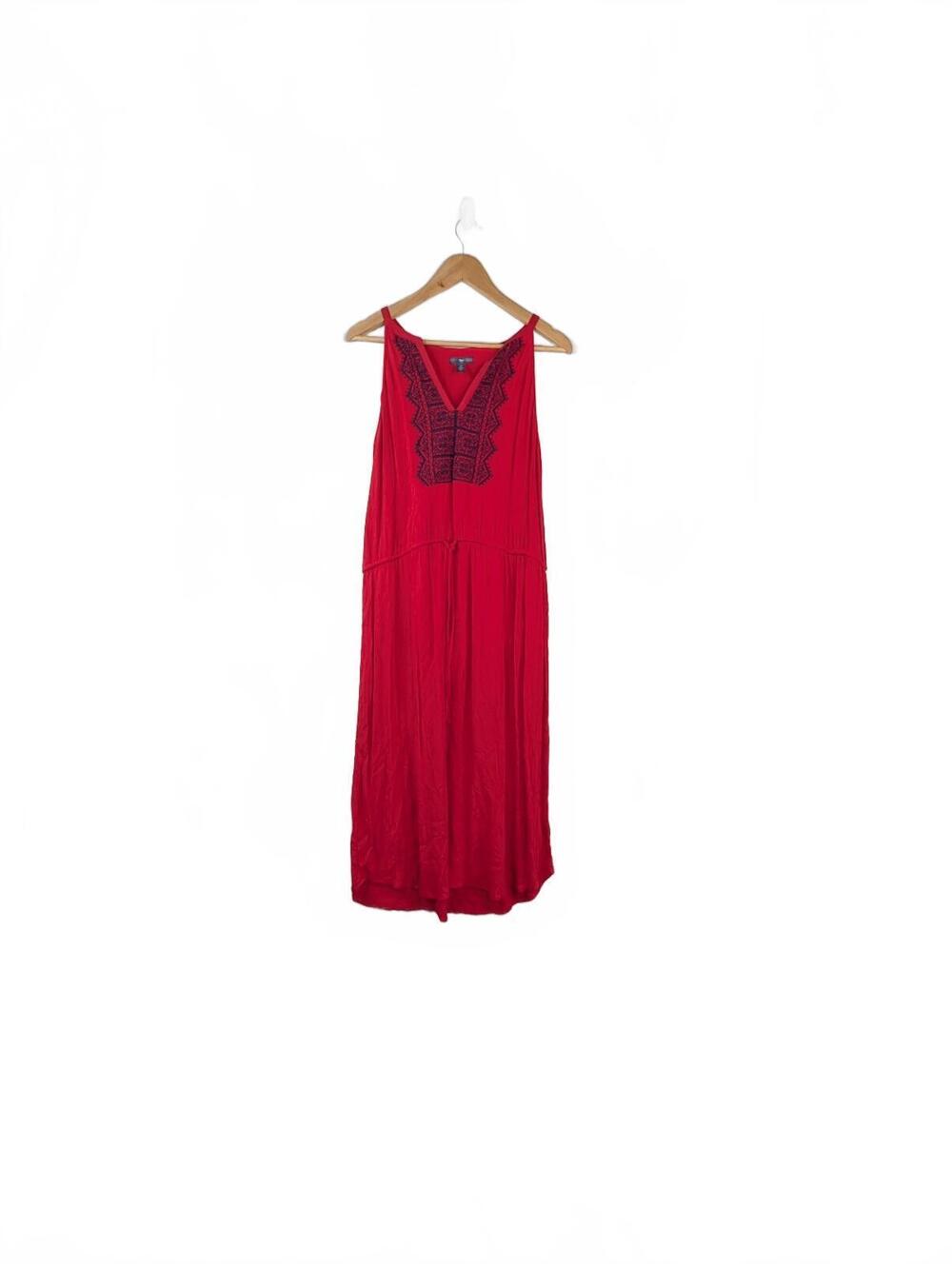 Gap Red Sleeveless Embroidered Midi Dress Size Small